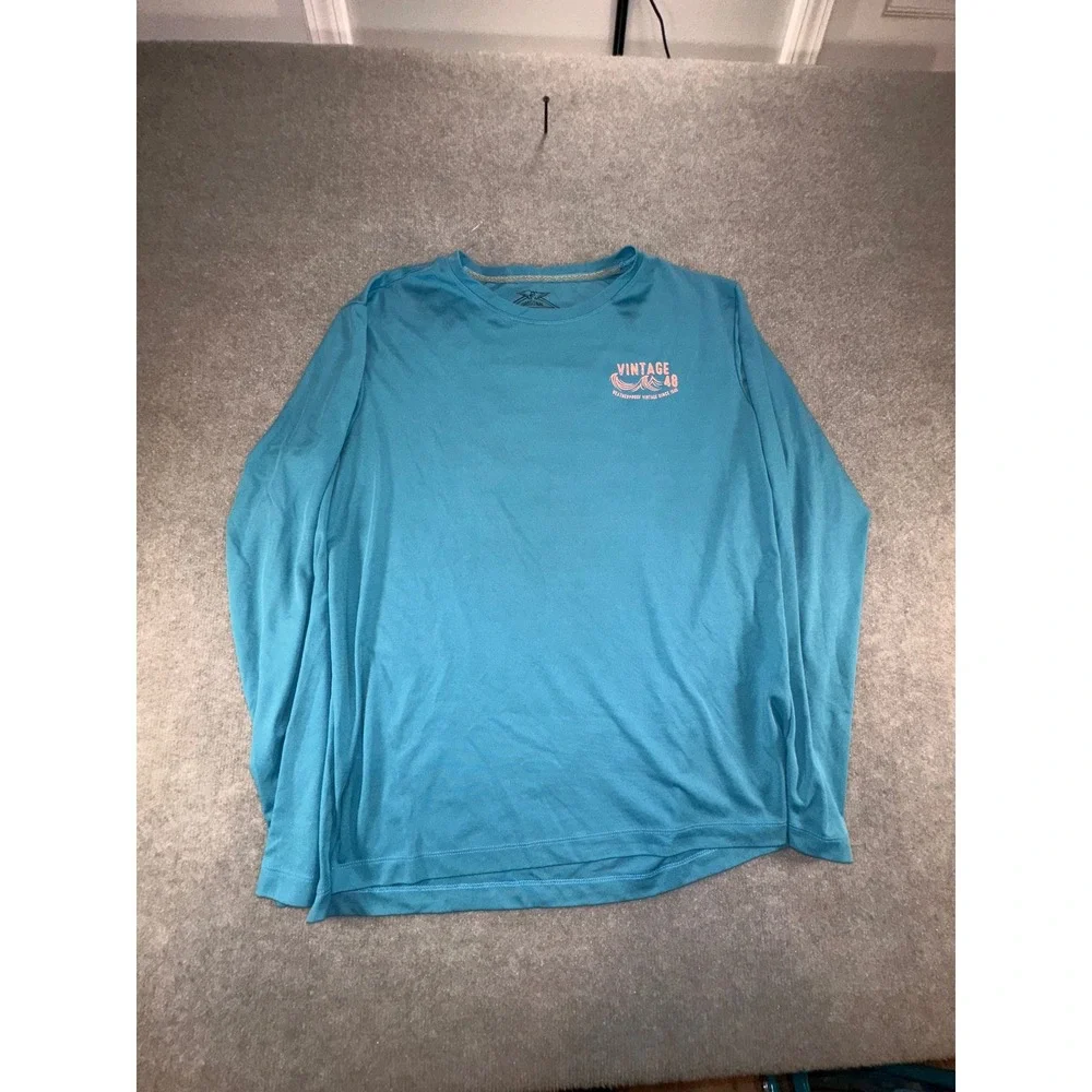 Weatherproof Vintage Mens XL Teal Blue Long Sleeve Graphic Performance T-Shirt